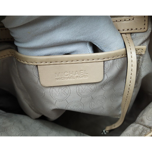 Michael Kors Jet Set Gray Leather MK Printed Double Handles Tote Shoulder Bag - Picture 12 of 16